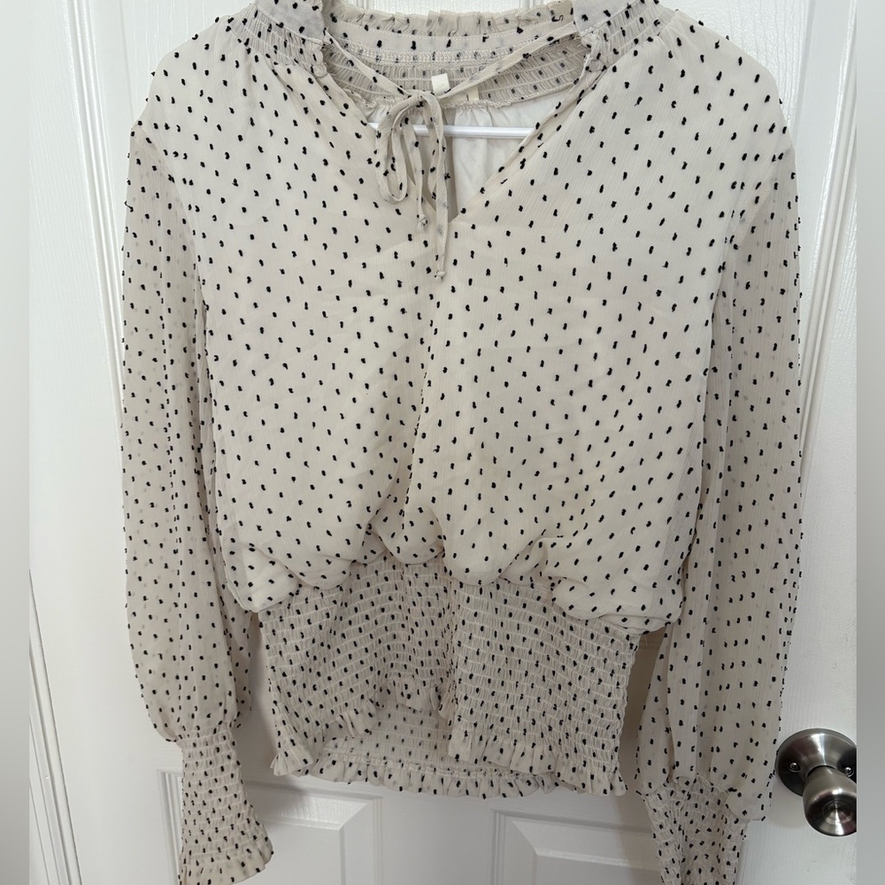 June & Hudson White Polka Dot Smocked Waist Blouse